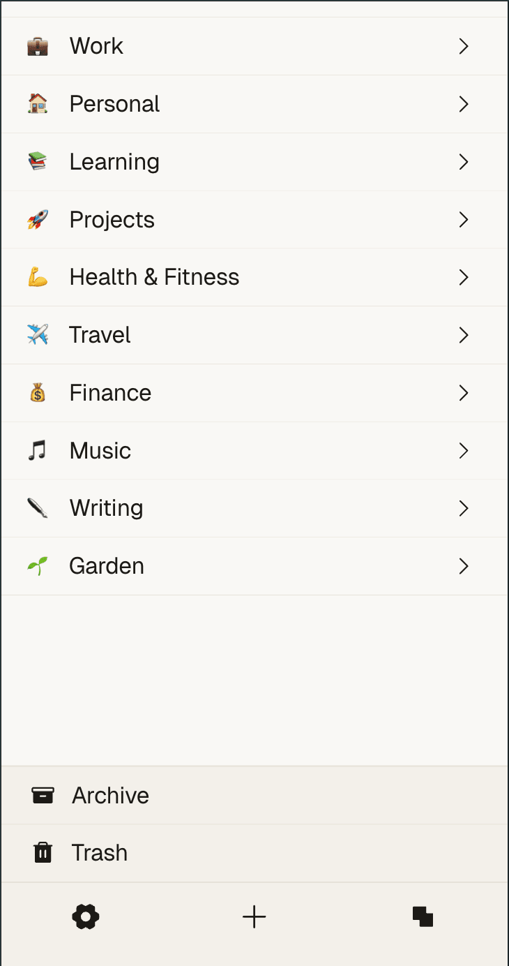 Secto mobile app showing the notes list